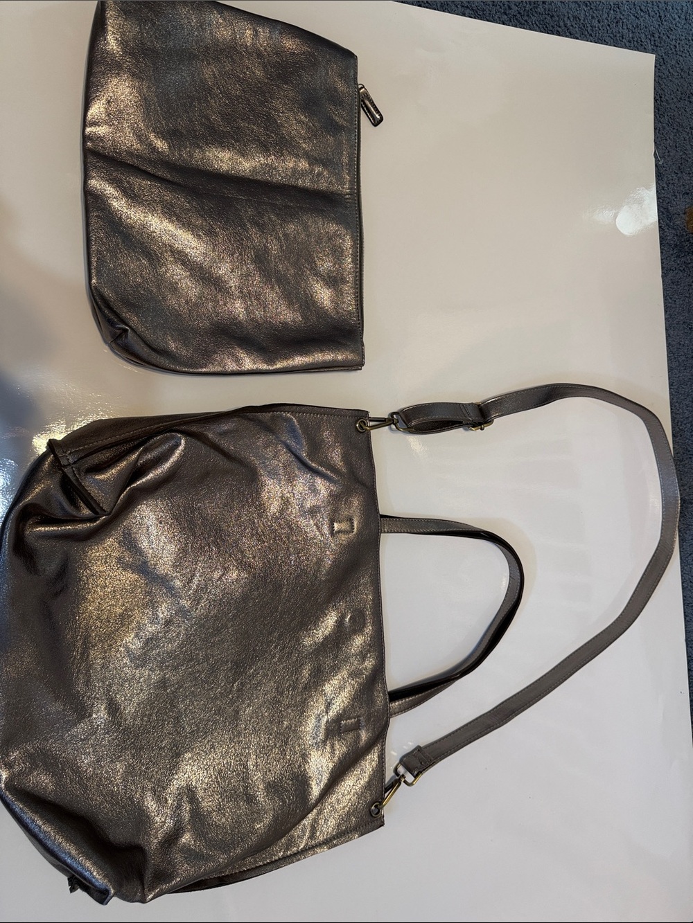 Free People Metallic Gray Tote with Removable Pouch